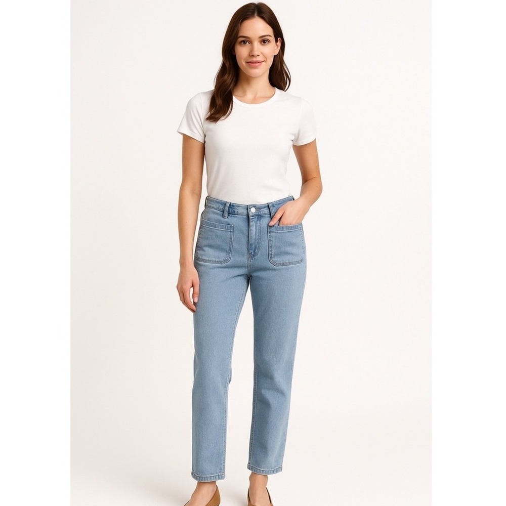 QVC Women Denim Capri Jeans 32x30 Light‎ Wash Wide Leg Cropped